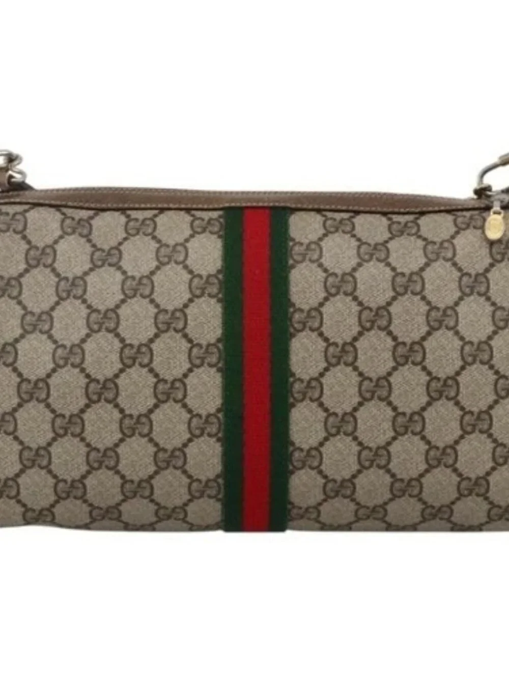GUCCI GG Supreme Web Sherry Line Bag PVC Beige Gold 378 02 017 Auth BAZ162